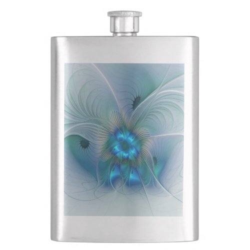 Standing Ovations Abstract Blue Turquoise Fractal Flask