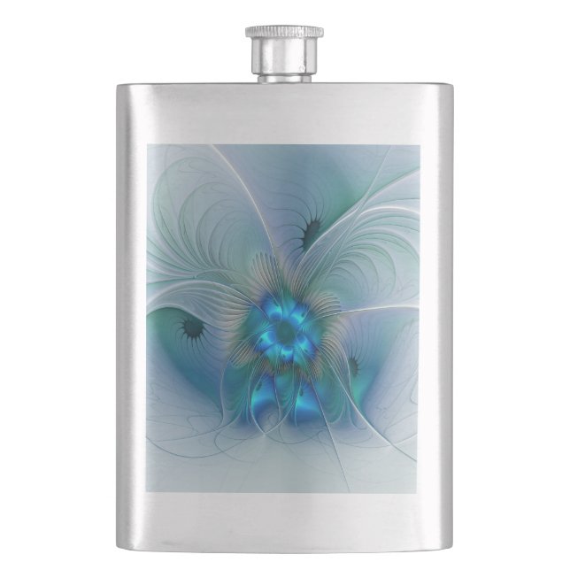 Standing Ovations, Abstract Blue Turquoise Fractal Flask (Front)