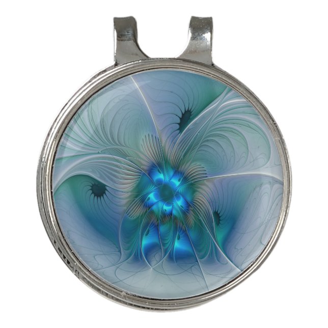 Standing Ovations, Abstract Blue Turquoise Fractal Golf Hat Clip (Front)