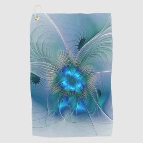 Standing Ovations Abstract Blue Turquoise Fractal Golf Towel