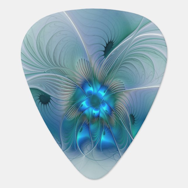 Standing Ovations, Abstract Blue Turquoise Fractal Guitar Pick (Front)