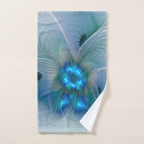 Standing Ovations Abstract Blue Turquoise Fractal Hand Towel