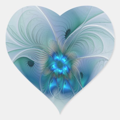 Standing Ovations Abstract Blue Turquoise Fractal Heart Sticker