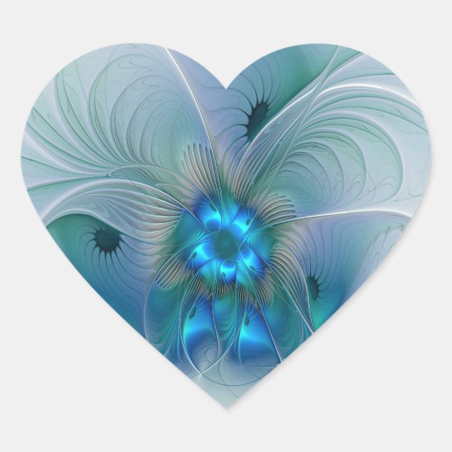 Standing Ovations, Abstract Blue Turquoise Fractal Heart Sticker (Front)