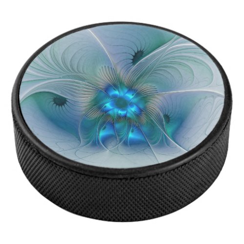 Standing Ovations Abstract Blue Turquoise Fractal Hockey Puck