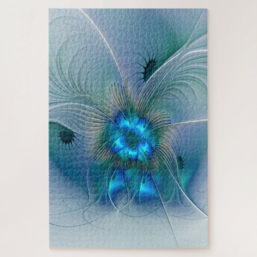 Standing Ovations Abstract Blue Turquoise Fractal Jigsaw Puzzle