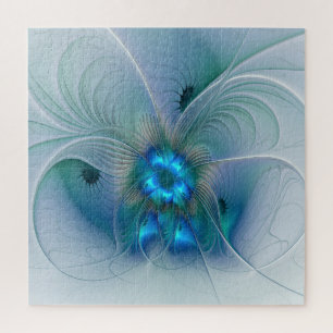 Standing Ovations, Abstract Blue Turquoise Fractal Jigsaw Puzzle