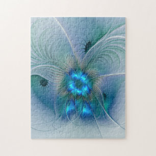 Standing Ovations, Abstract Blue Turquoise Fractal Jigsaw Puzzle