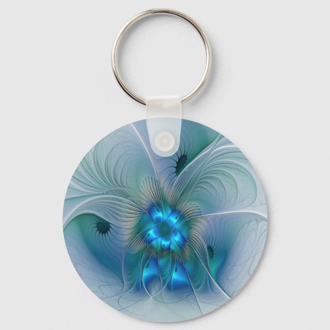 Standing Ovations, Abstract Blue Turquoise Fractal Keychain (Front)