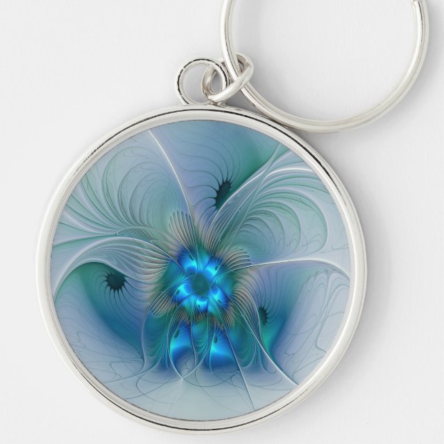 Standing Ovations, Abstract Blue Turquoise Fractal Keychain (Front)
