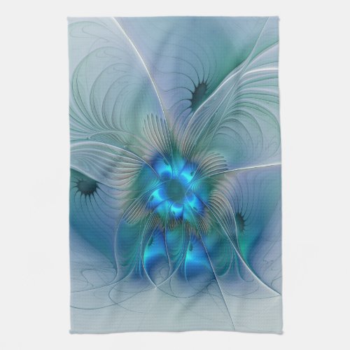 Standing Ovations Abstract Blue Turquoise Fractal Kitchen Towel