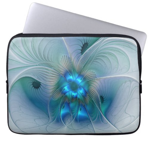 Standing Ovations Abstract Blue Turquoise Fractal Laptop Sleeve