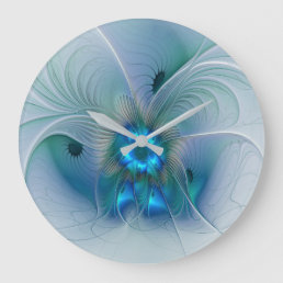 Standing Ovations, Abstract Blue Turquoise Fractal Large Clock
