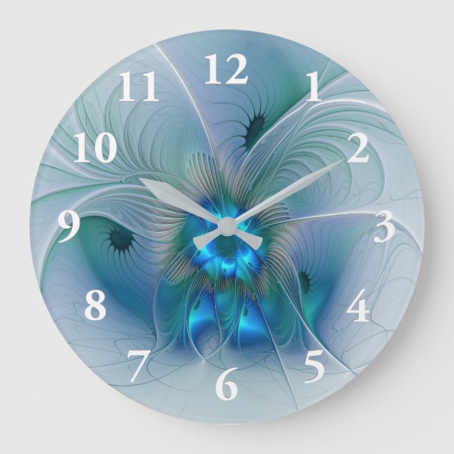 Standing Ovations, Abstract Blue Turquoise Fractal Large Clock (Front)