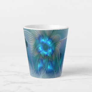 Standing Ovations, Abstract Blue Turquoise Fractal Latte Mug
