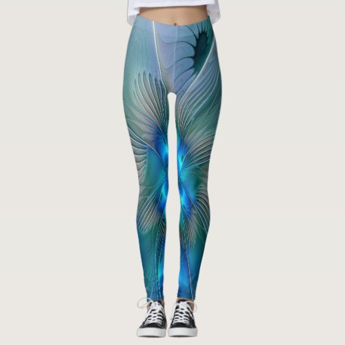Standing Ovations Abstract Blue Turquoise Fractal Leggings