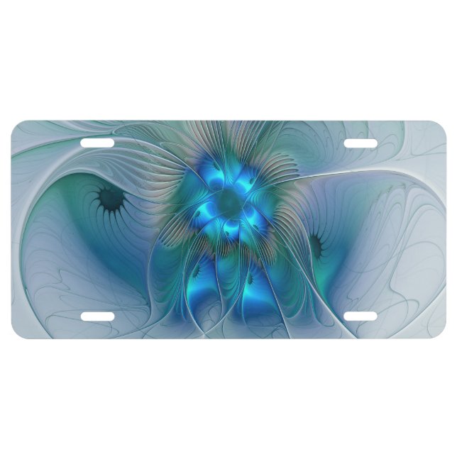 Standing Ovations, Abstract Blue Turquoise Fractal License Plate (Front)