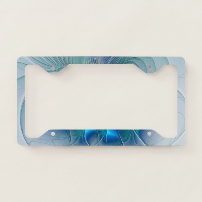Standing Ovations, Abstract Blue Turquoise Fractal License Plate Frame (Front)