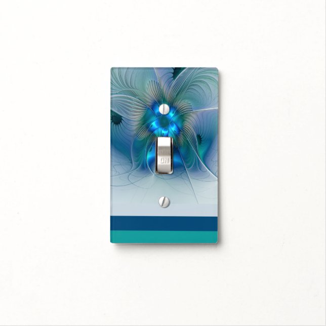 Standing Ovations, Abstract Blue Turquoise Fractal Light Switch Cover (In Situ)