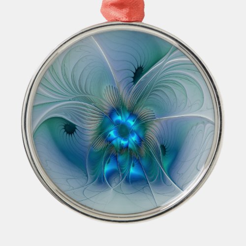 Standing Ovations Abstract Blue Turquoise Fractal Metal Ornament