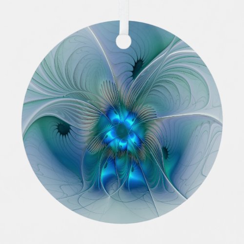 Standing Ovations Abstract Blue Turquoise Fractal Metal Ornament