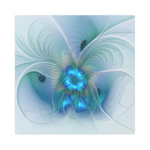 Standing Ovations, Abstract Blue Turquoise Fractal Metal Print
