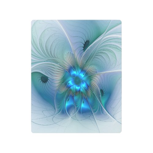 Standing Ovations Abstract Blue Turquoise Fractal Metal Print