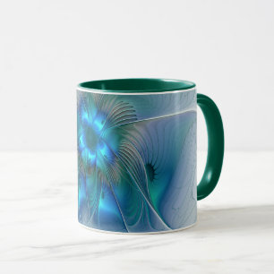 Standing Ovations, Abstract Blue Turquoise Fractal Mug