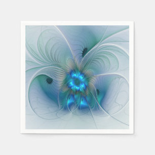 Standing Ovations, Abstract Blue Turquoise Fractal Napkins