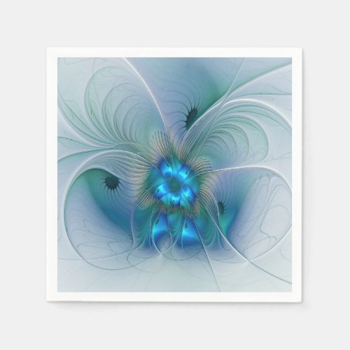 Standing Ovations Abstract Blue Turquoise Fractal Napkins