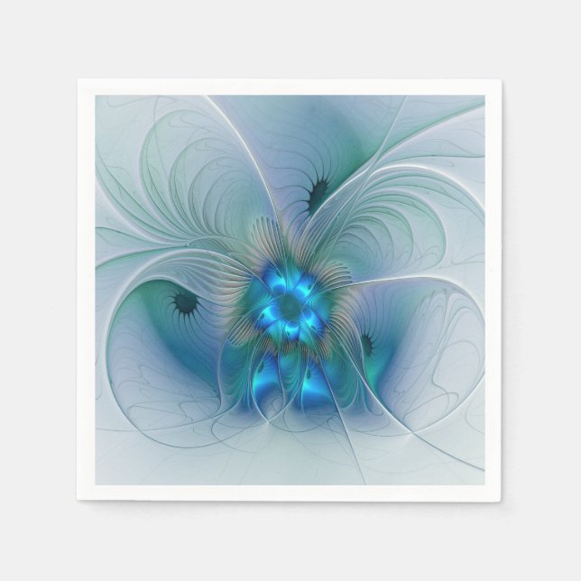 Standing Ovations, Abstract Blue Turquoise Fractal Napkins (Front)