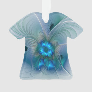 Standing Ovations, Abstract Blue Turquoise Fractal Ornament