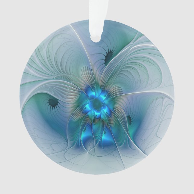 Standing Ovations, Abstract Blue Turquoise Fractal Ornament (Front)