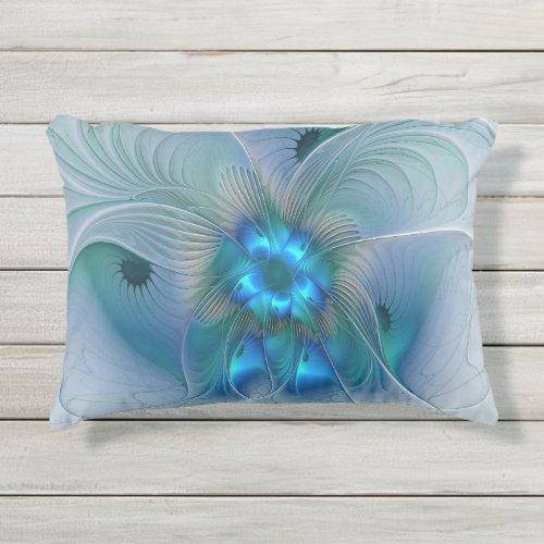 Standing Ovations Abstract Blue Turquoise Fractal Outdoor Pillow