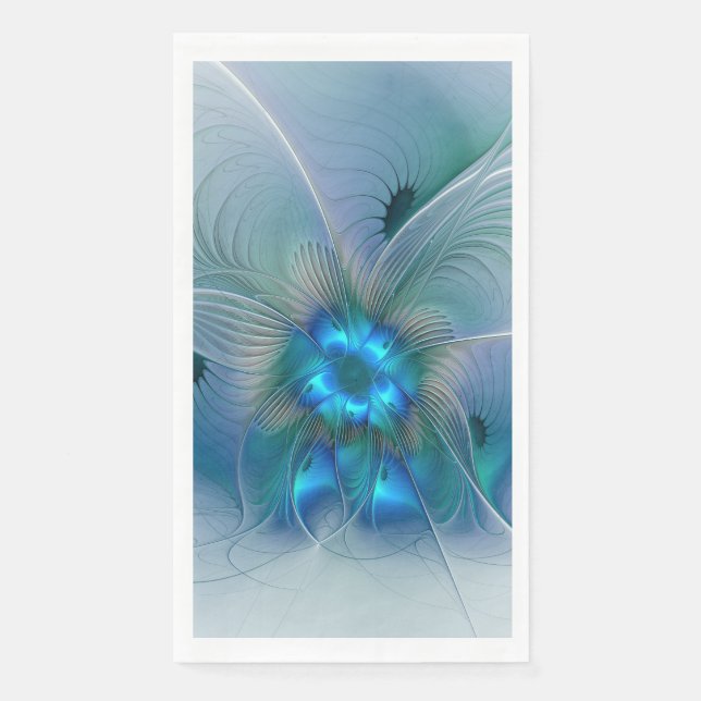 Standing Ovations, Abstract Blue Turquoise Fractal Paper Guest Towels (Front)
