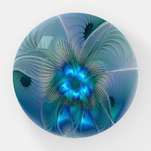 Standing Ovations, Abstract Blue Turquoise Fractal Paperweight