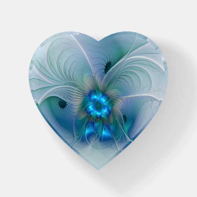 Standing Ovations, Abstract Blue Turquoise Fractal Paperweight (Front)