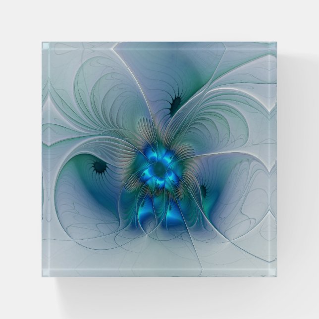 Standing Ovations, Abstract Blue Turquoise Fractal Paperweight (Front)