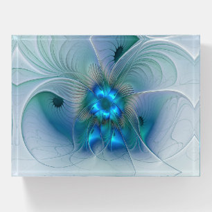 Standing Ovations, Abstract Blue Turquoise Fractal Paperweight
