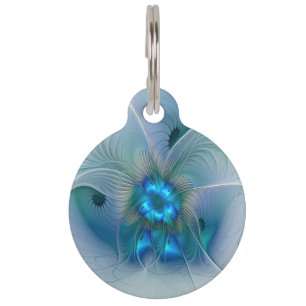 Standing Ovations, Abstract Blue Turquoise Fractal Pet ID Tag