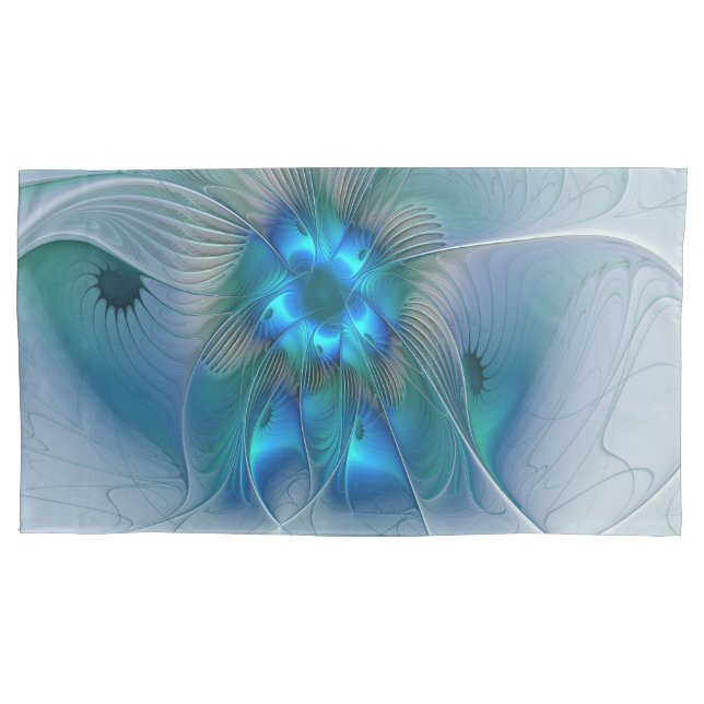 Standing Ovations, Abstract Blue Turquoise Fractal Pillow Case (Front)