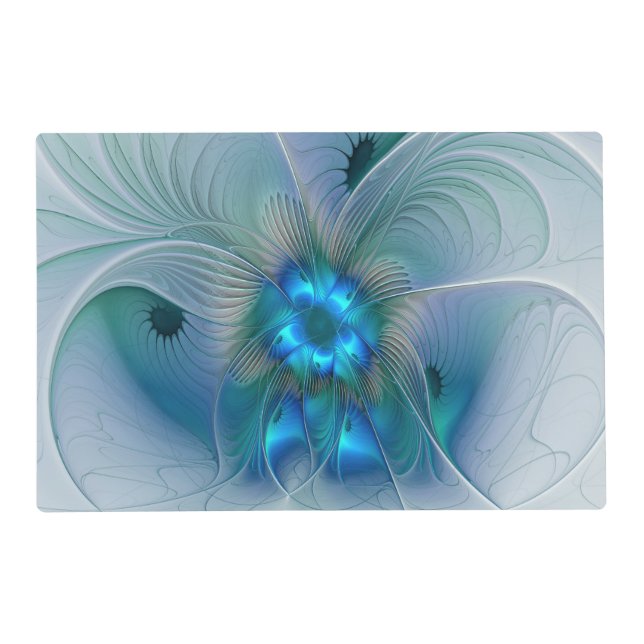 Standing Ovations, Abstract Blue Turquoise Fractal Placemat (Front)