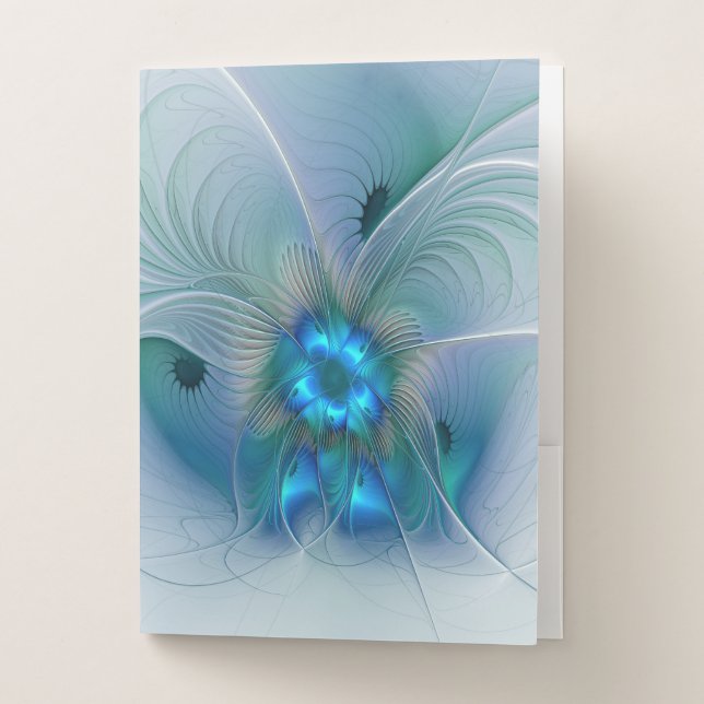 Standing Ovations, Abstract Blue Turquoise Fractal Pocket Folder (Front)