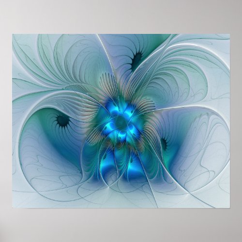 Standing Ovations Abstract Blue Turquoise Fractal Poster