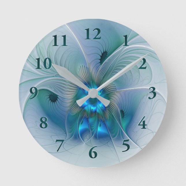 Standing Ovations, Abstract Blue Turquoise Fractal Round Clock (Front)