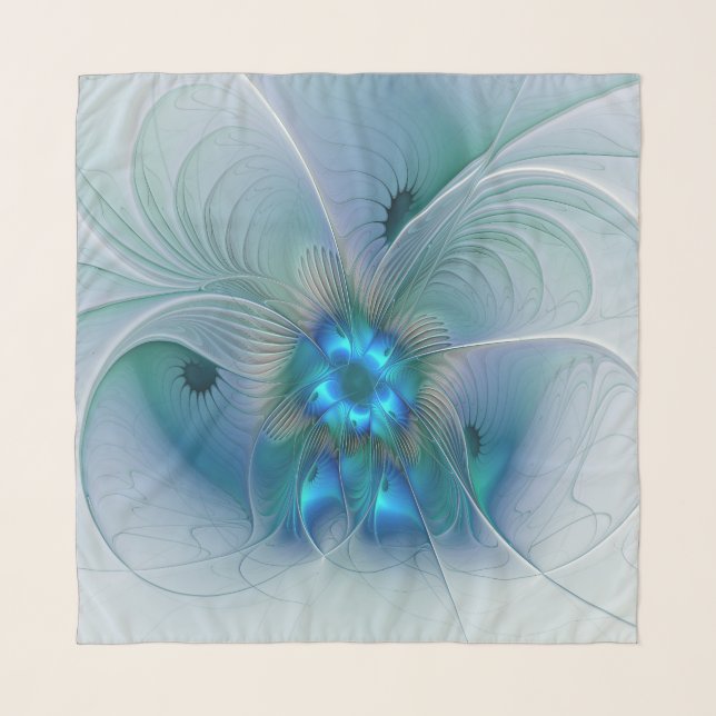 Standing Ovations, Abstract Blue Turquoise Fractal Scarf (Front)