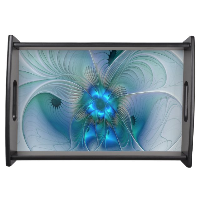 Standing Ovations, Abstract Blue Turquoise Fractal Serving Tray (Front)