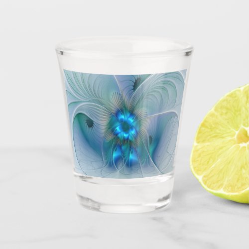 Standing Ovations Abstract Blue Turquoise Fractal Shot Glass
