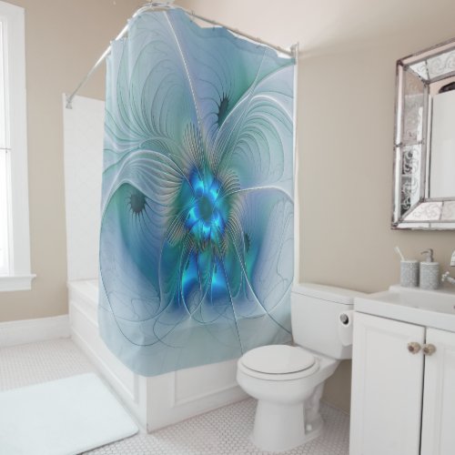 Standing Ovations Abstract Blue Turquoise Fractal Shower Curtain