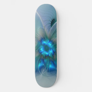 Standing Ovations, Abstract Blue Turquoise Fractal Skateboard Deck